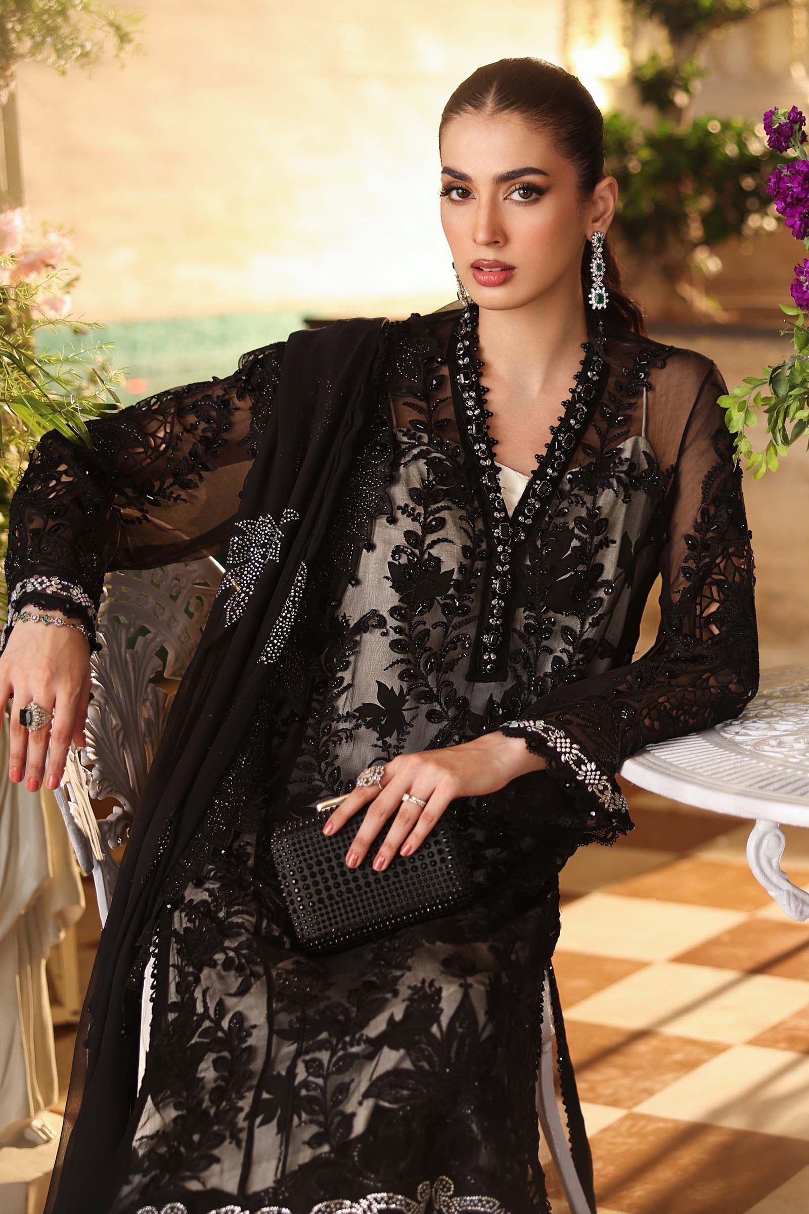MARIA B Embroidered Chiffon clothing in black tones.